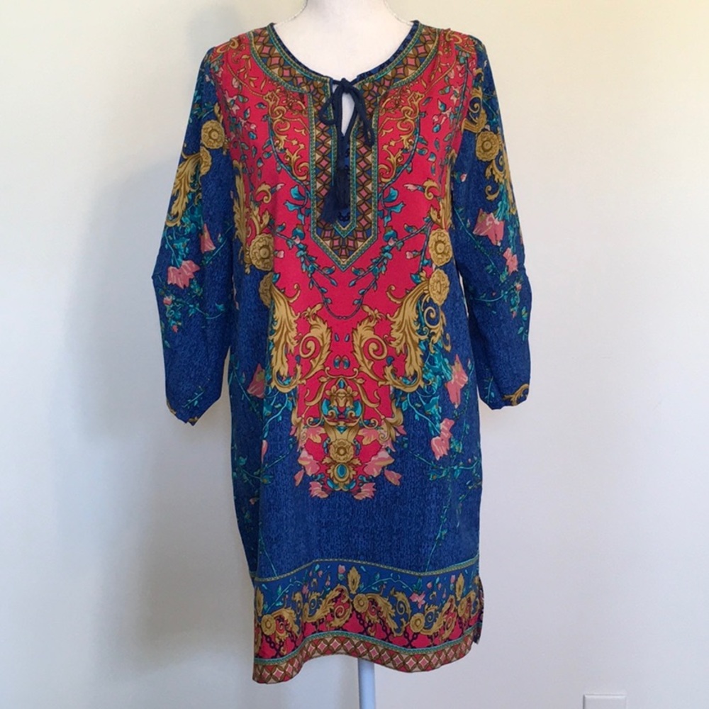 NLW Brand Boho Floral Print Shift Mini Dress Sz S